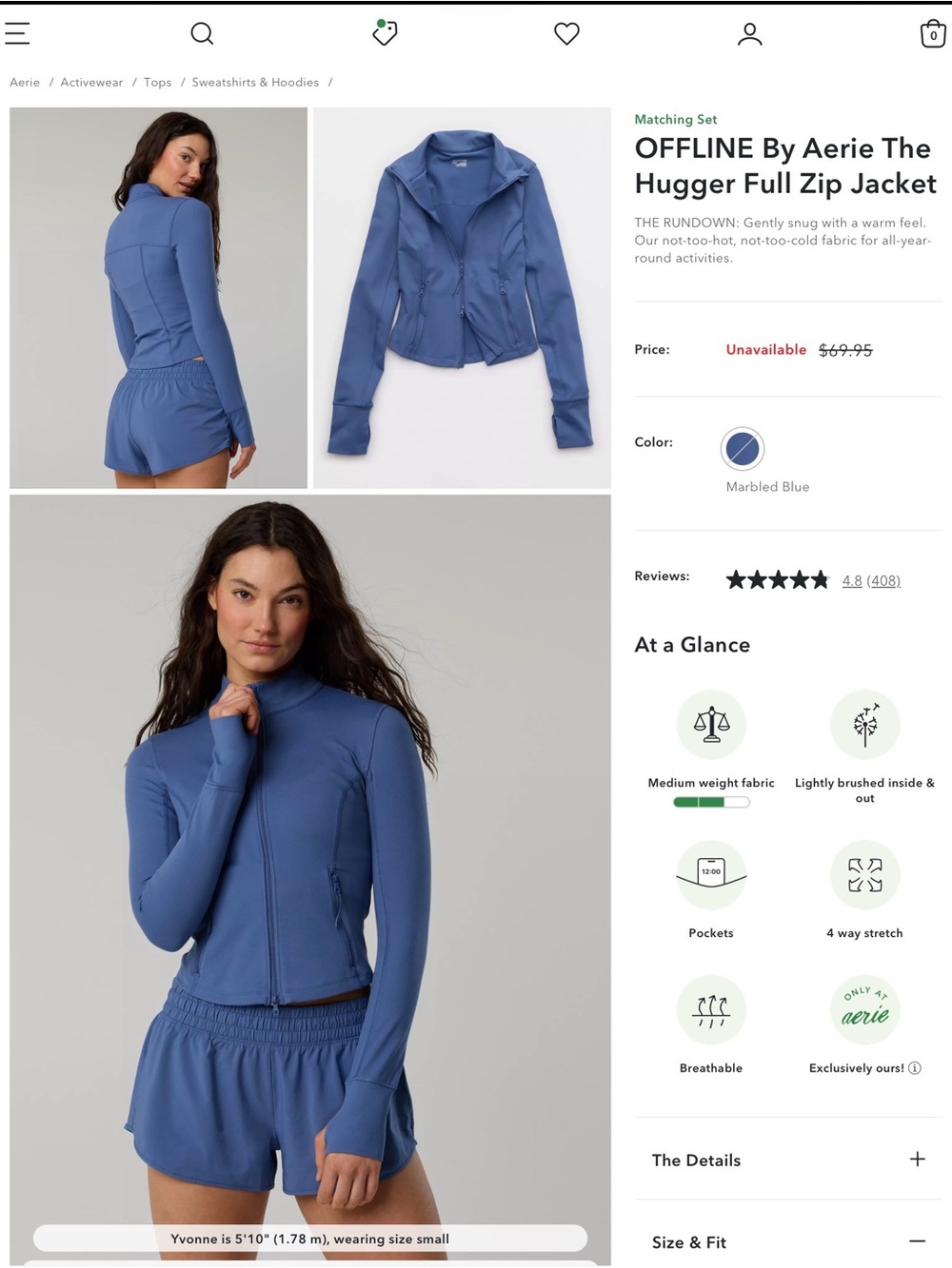 OFFLINE By Aerie The Hugger Full Zip Jacket (NWOT)